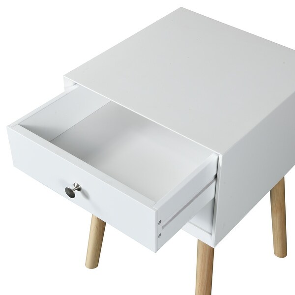 Mid-Century Side Table Nightstand with 2 Drawer, Wood Legs and Sliver Metal Knobs for Bedroom Living Room