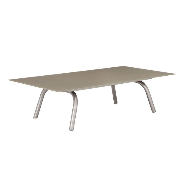 Phil 48 Inch Coffee Table, Tempered Glass Top, Smooth Gray Aluminum Frame