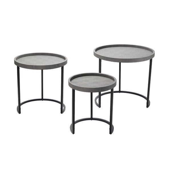 Set of 3 Gray and Black Decorative Round Side Table, 23.5