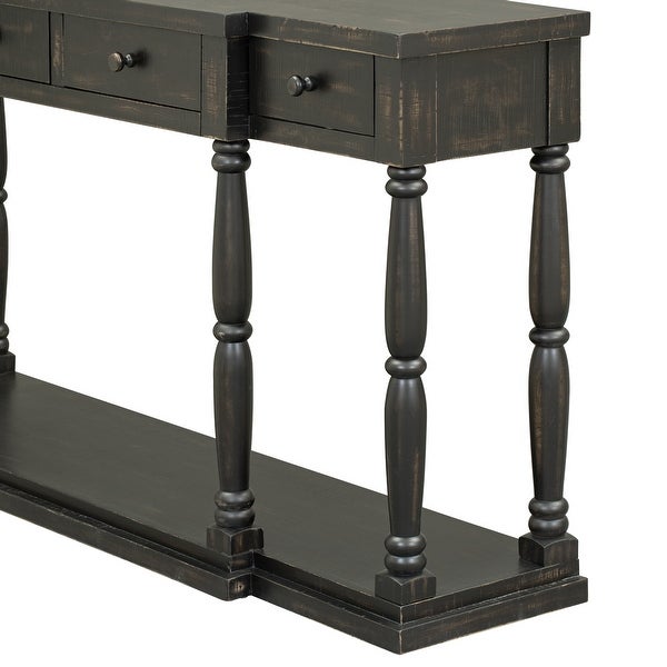 Retro Senior Console Table with 4 Front Facing Storage Drawers and a Shelf, Entryway Table for Entryway, Hallway, Living Room