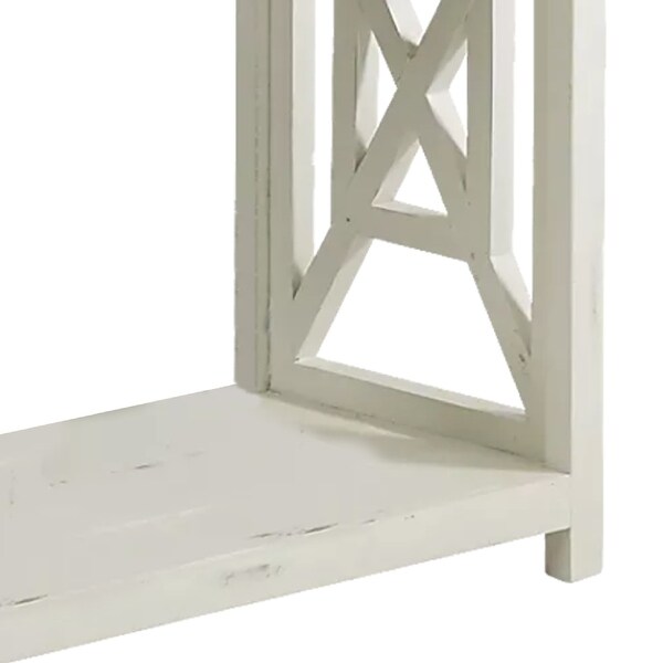 Solid Wood Sofa Console Table with X Shape Side Panels, White and Brown