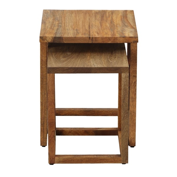 18, 15 Inch Rectangular 2 Piece Mango Wood Nesting Side Table Set with Grain Details, Brown