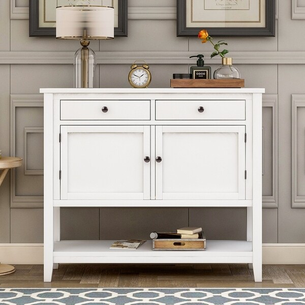 39'' Modern Console Table Sofa Table for Living Room with 2 Drawers, 2 Cabinets and 1 Shelf