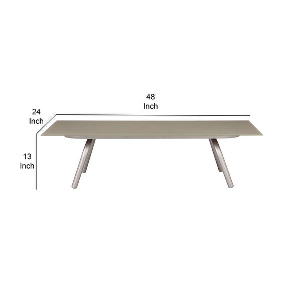 Phil 48 Inch Coffee Table, Tempered Glass Top, Smooth Gray Aluminum Frame
