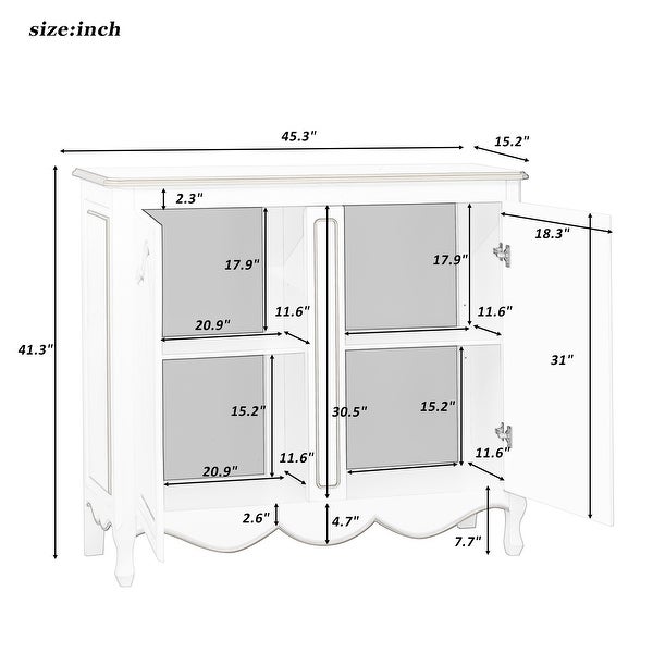 Accent Storage Cabinet with 2 Doors,Pure Hand Drawn,Solid Wood Legs