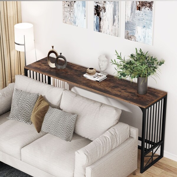 70.9 inch Extra Long Sofa Table, Rustic Industrial Entryway Console Table