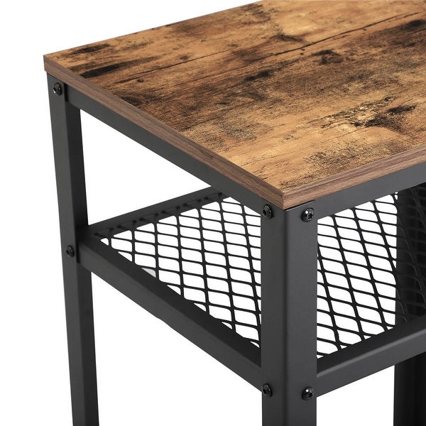 Industrial Side Table, End Telephone Table with 2-Tier Mesh Shelves, for Office Hallway, Wood Look Accent Furniture