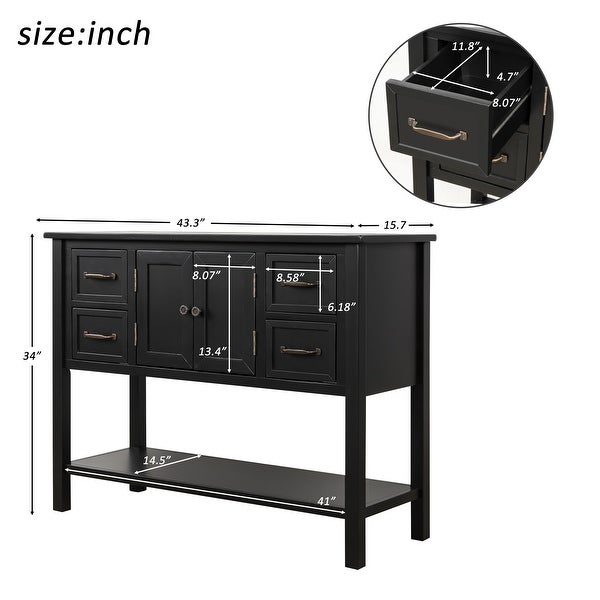 43'' Modern Console Table Simple Exquisite Sofa Table with 4 Drawers , 1 Cabinet and 1 Shelf for Living Room Kitchen Dining Room