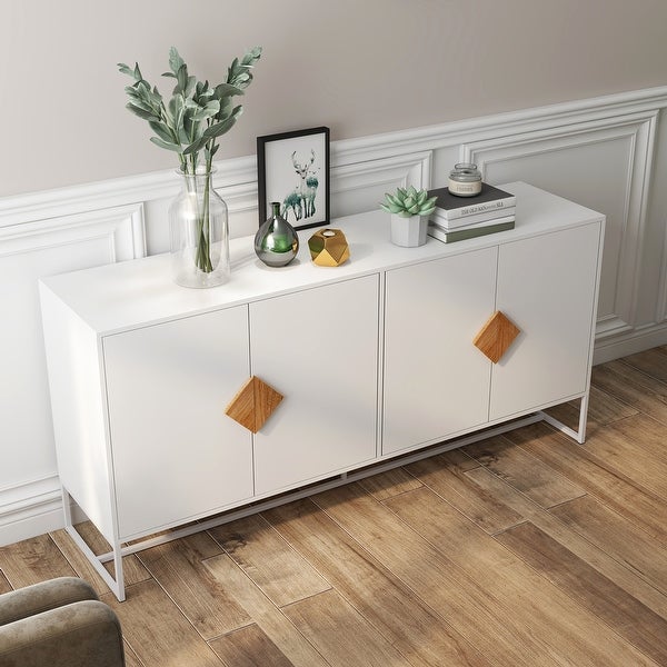 White Modern Sideboard,Kitchen Storage Cabinet with Metal Legs