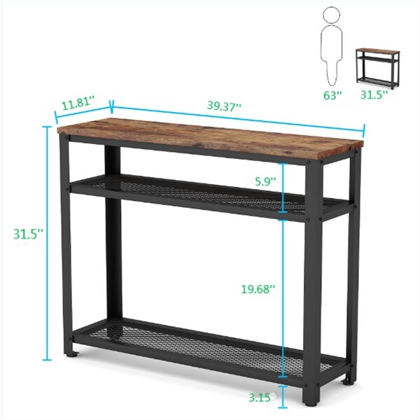 Console Table, Entryway Hallway Table with 2 Mesh Storage Shelves,Sofa Table Behind Couch