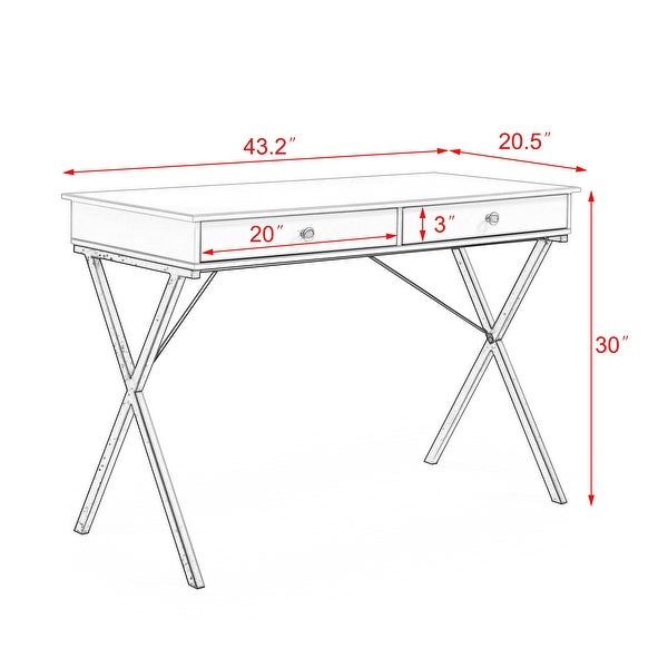 2 Drawers Writing Desk with Stoving Varnish Steel Frame, MDF Table Top