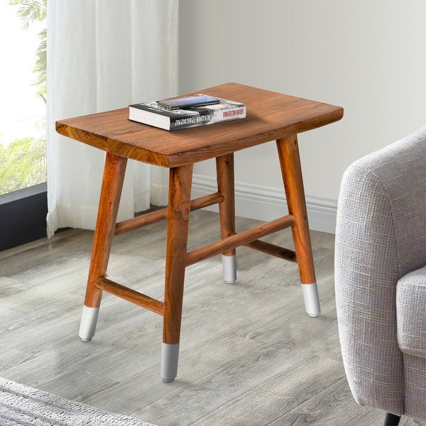 18 Inch Rectangular Acacia Wooden Side Table with Angled Legs, Warm Brown