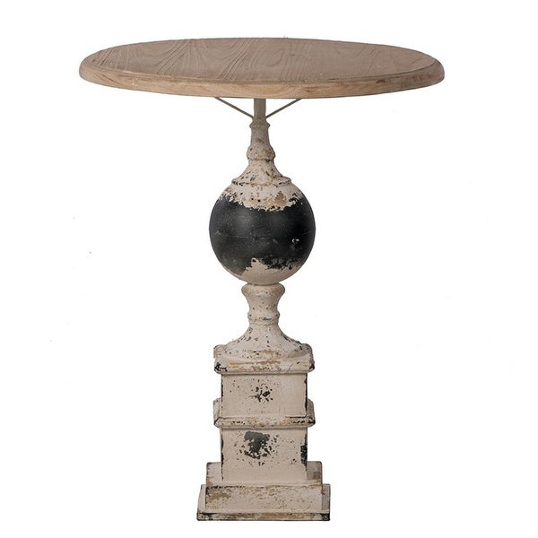 23 Inch Side Table, Round Wood Tabletop, Classic Pedestal, Vintage, Ivory