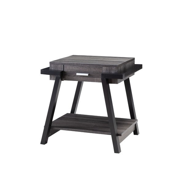 Q-Max Wooden End Table with Angled Leg Support and 1 Drawer, Black and Gray