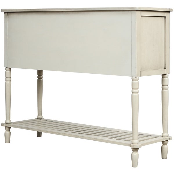 Sideboard Console Table with Bottom Shelf, Farmhouse Wood Glass Buffet Storage Cabinet Living Room Antique Grey