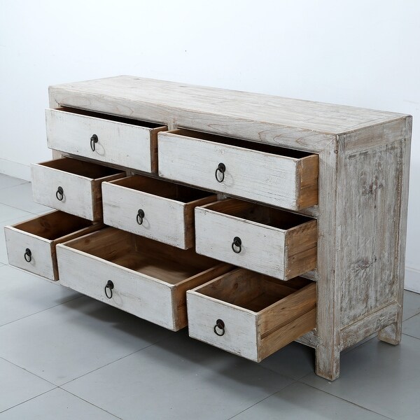 Artissance Shandong Side Table With 8 Drawers and Antique Off White Finish, 35 Inch Tall