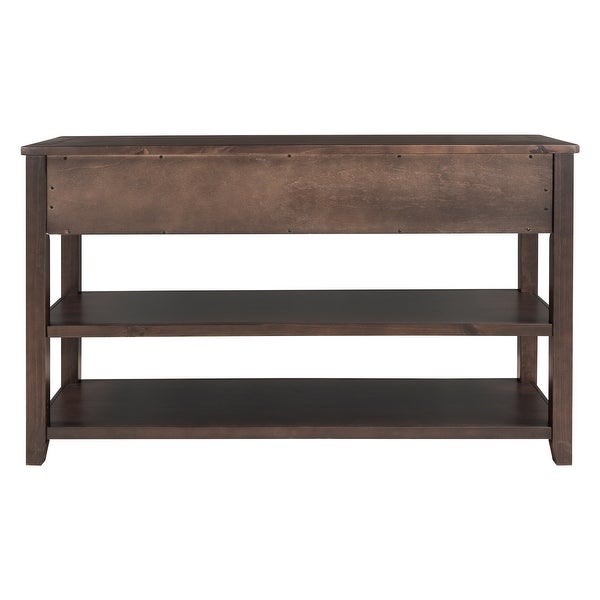 Retro Design Console Table with Two Open Shelves, Pine Solid Wood Frame and Legs for Living Room