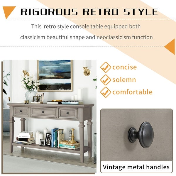 Classic Retro Console Table w/3 Drawers and Bottom Shelf (Gray Wash)