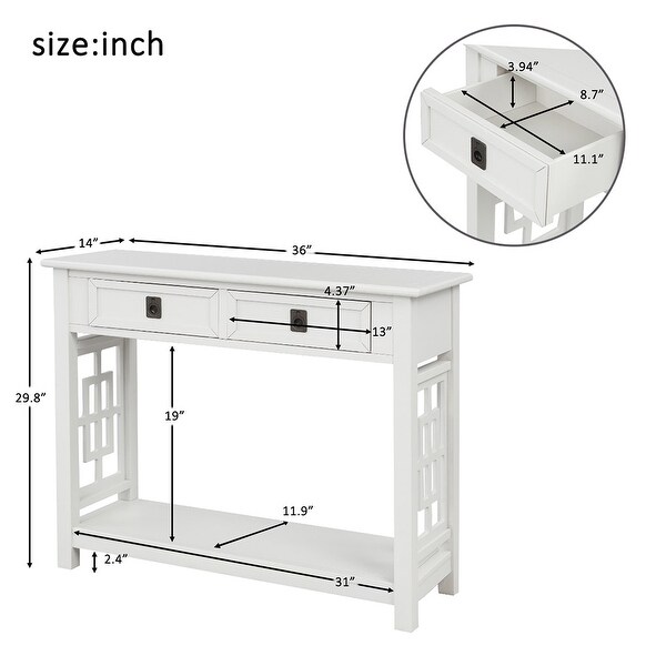 Console Table with 2 Drawers and Bottom Shelf Home Entryway Hallway Rustic Storage Sofa Table, White