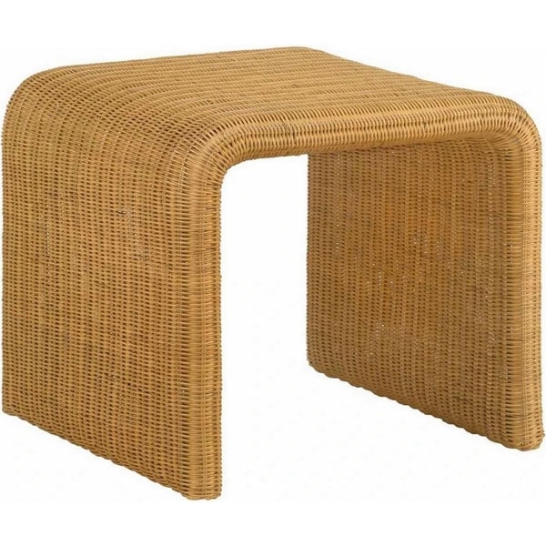 22 Inch Side End Table, Woven Rattan Frame, Waterfall Edges, Square Surface - 22L x 22W x 20H, in inches
