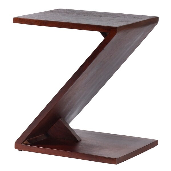 24 Inch Rectangular Mango Wood Side Table, Z Shaped Frame, Dark Brown