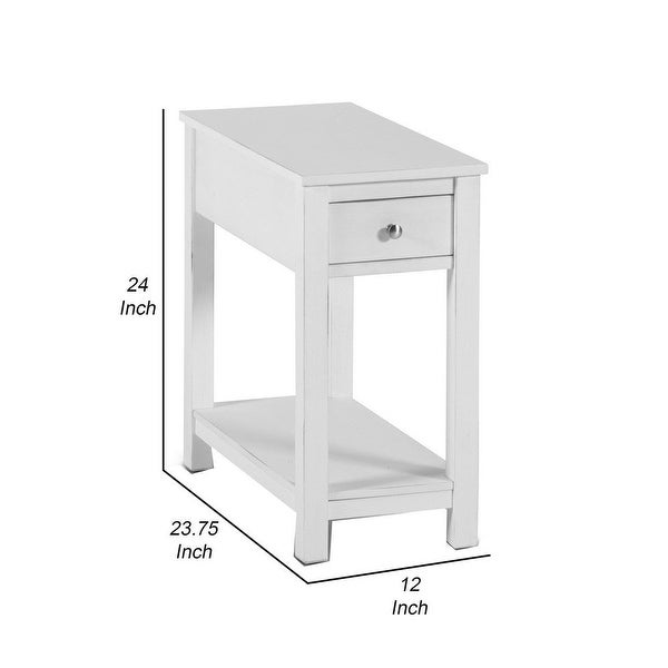 Nili 24 Inch Side End Table, Crisp White Finish, Single Drawer and Shelf - 24 H x23.75 W x 12 L Inches