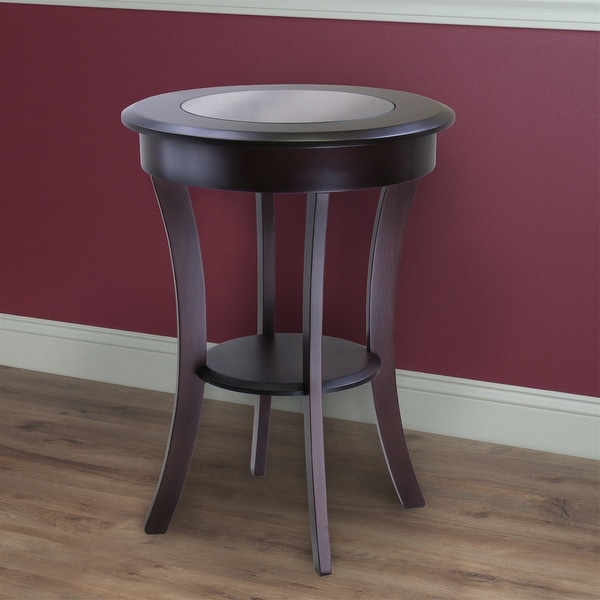 Round Accent Table, Entryway Table Side Table W/ Glass and Curved Legs