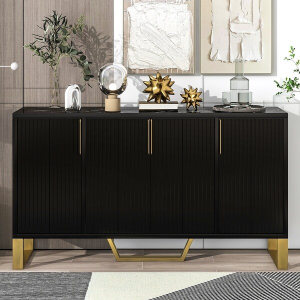 Modern sideboard with Four Doors, Metal handles and Legs and Adjustable Shelves Kitchen Cabinet