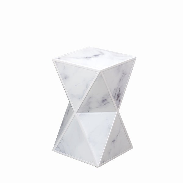 White Geometry End Table, Glass Nightstand, Marble Table