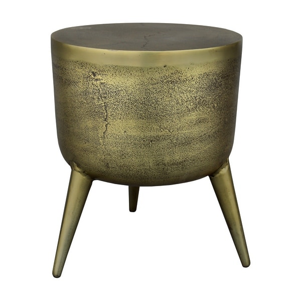 16 Inch Classic Vintage Round 3 Legs Decorative Aluminum Side End Table, Djembe Drum Shape, Antique - 13 L x 13 W x 16 H