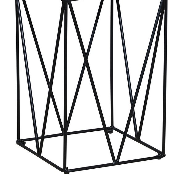 24 Inch Industrial End Side Table, Mango Wood Square Tray Top, V Shape Iron Accent, Brown, Black - 24