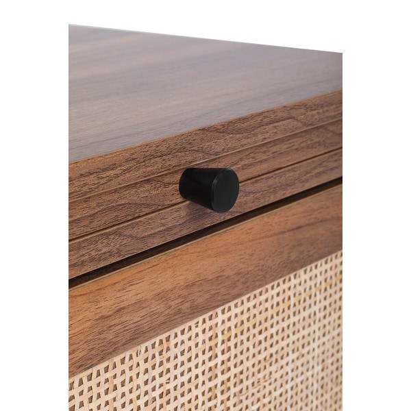 Natural 1 Rattan Door Cabinet, End Table, Sofa Side Table, Nightstand with Adjustable Pull Plate and Metal Base