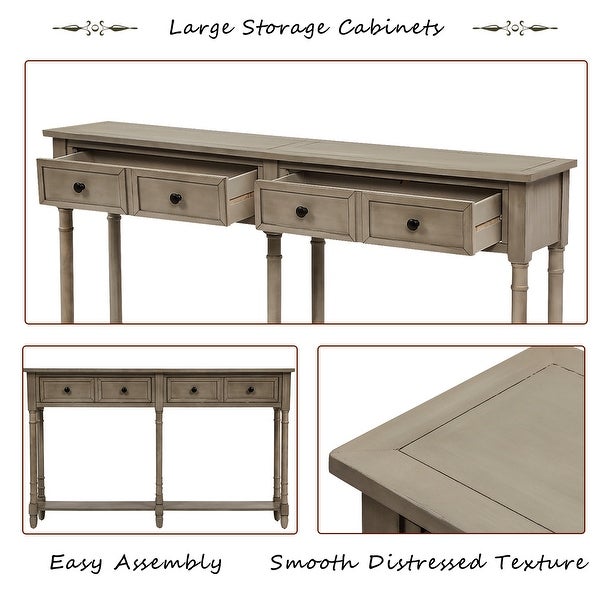 Solid Wood Sofa Table Console Table with 2 Drawers and Open Bottom Shelf, Classic Rustic Entryway Table Side Table for Living Room
