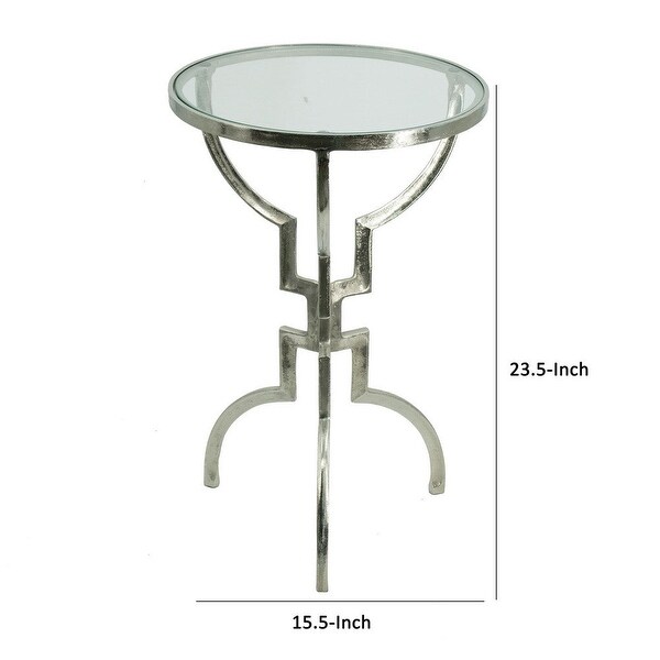 24 Inch Accent Side Table, Smooth Glass Top, Hourglass Base, Silver Finish - 15.7L x 15.7W x 23.6H, in inches