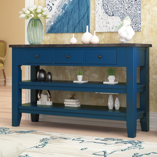 48'' Modern Console Table Sofa Table with 3 Drawers and 2 Shelves, Entryway Table with PineWood Top for Living Room and Hallway