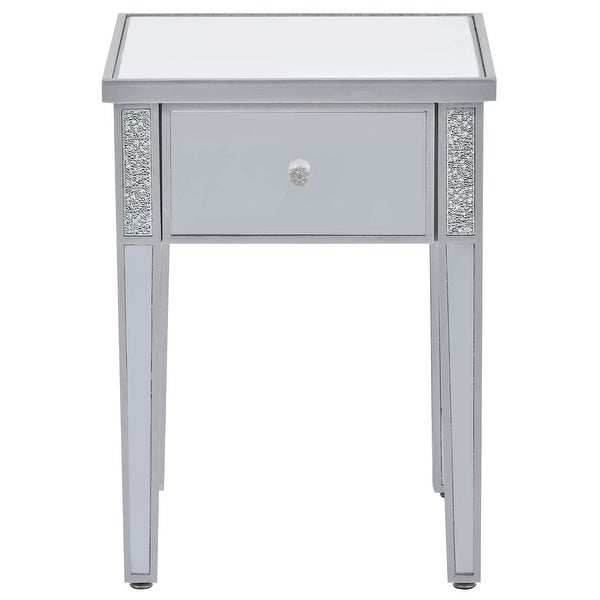 Modern Glass Mirrored End Table w/Drawer, Corner Table for Living Room