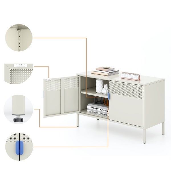 Metal Storage Locker Cabinet, Adjustable Shelves Free Standing Ventilated Sideboard Steel Cabinets