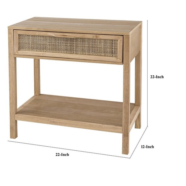 Tia 22 Inch Accent Side Table, Pine Wood, Woven Rattan, 1 Drawer - 22 H x 12 W x 22 L Inches