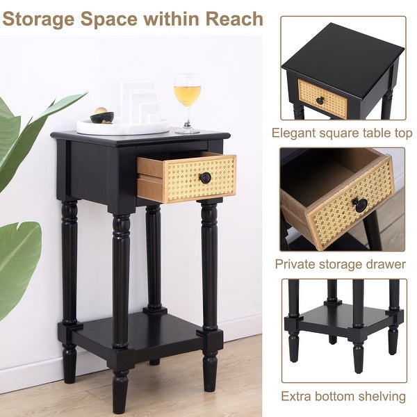 Kinbor 1-Drawer Wood Storage Side Table Nightstand End Table for Living Room Bedroom Entryway, Black - 28