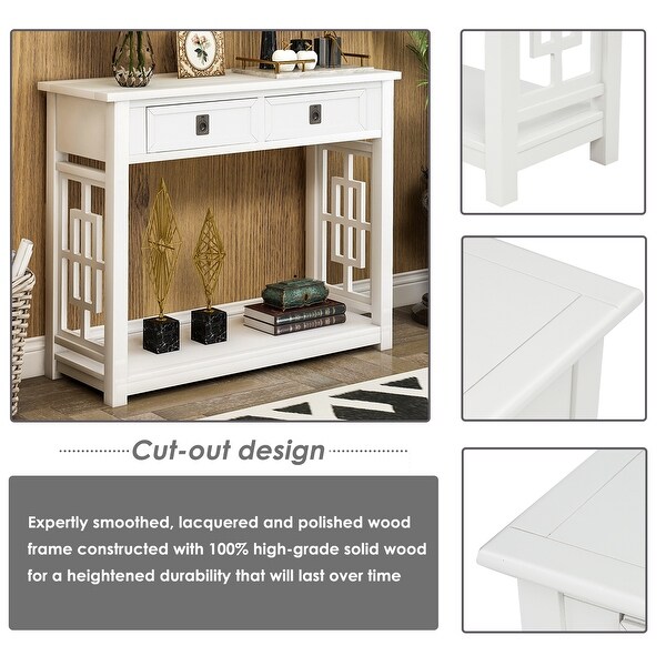 Classic Console Table with 2 Drawers and Open Bottom Shelf, Modern Solid Wood Sofa Table for Entryway Accent, Living Room, Bedroom
