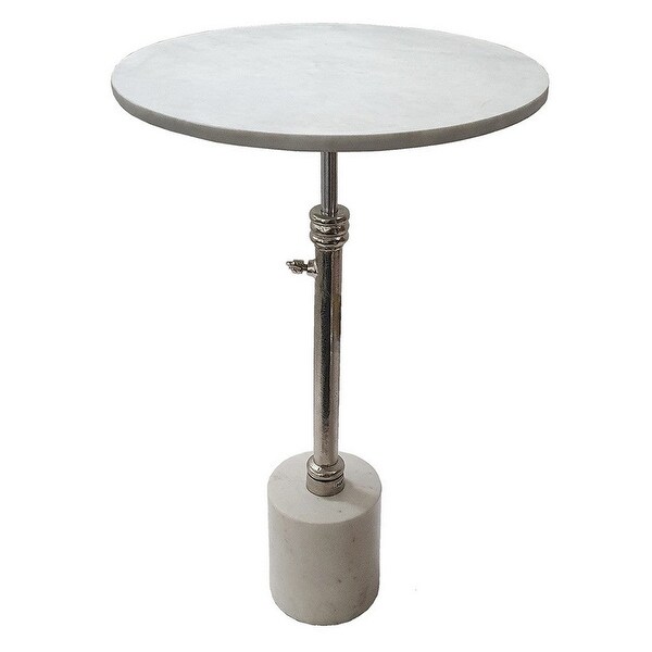 24 Inch Side Table, Aluminum Frame, Smooth Marble Top, Pedestal Base, White - 17.7L x 17.7W x 24H, in inches