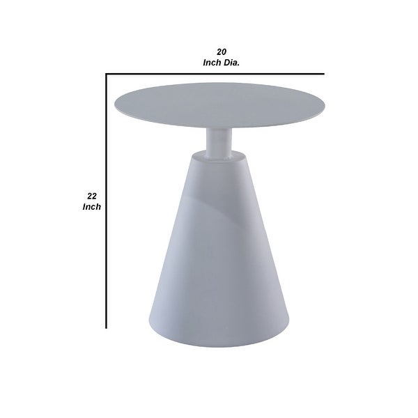 22 Inch Outdoor, Aluminum Side Table with Cone Shaped Base, White