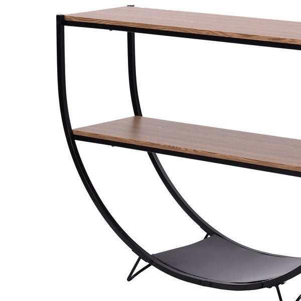 Industrial Sofa Console Table, Metal Demilune Shape Sofa Display Table with Three Shelves, Foyer Table for Hallway, Corridor
