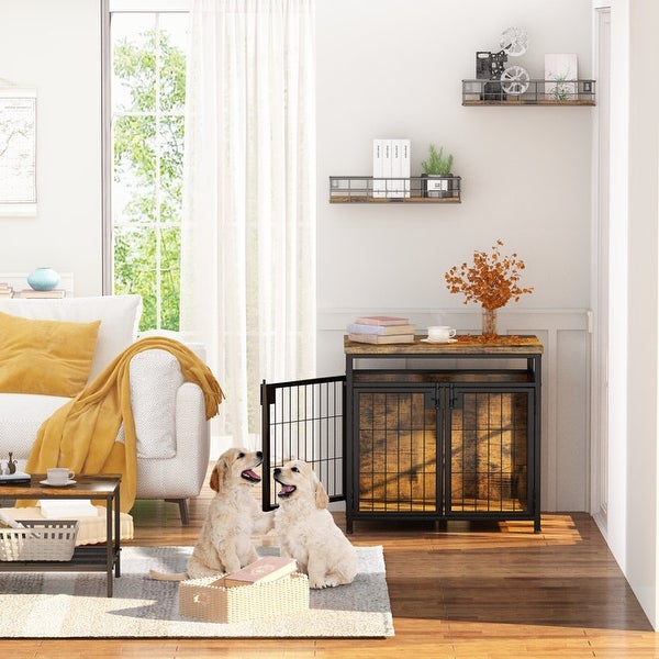 Furniture Style Dog Crate End Table, Pet Kennels Three Doors Dog House Indoor Use for Small Dogs