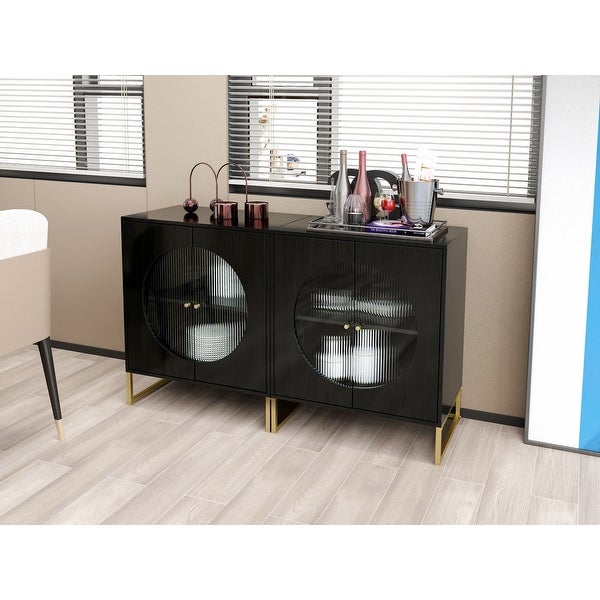 Black Storage Cabinet with Glass Door, Sideboard Buffet Cabinet for Kitchen,Dining Room
