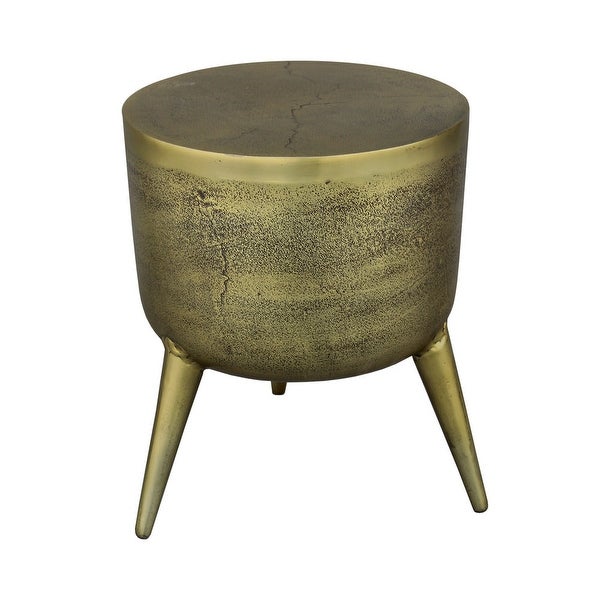 16 Inch Classic Vintage Round 3 Legs Decorative Aluminum Side End Table, Djembe Drum Shape, Antique - 13 L x 13 W x 16 H