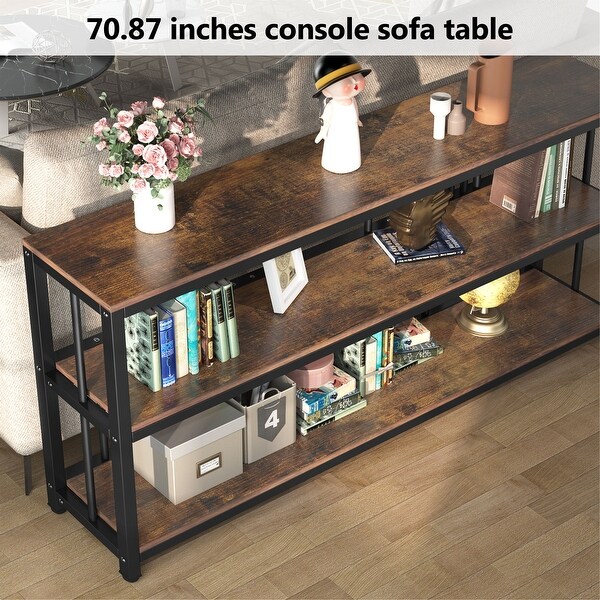 Vintage Brown 3 Tiers Console Table, 70.9