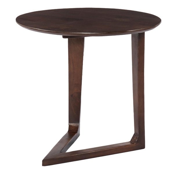 Mango Wood Round Side Table with and Cantilever Base, Brown - 19 L X 38 W X 18 H