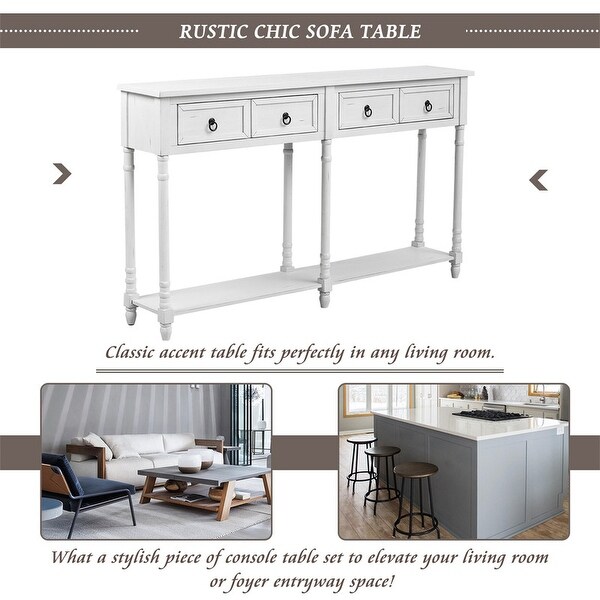 Control table with 2 drawers and bottom shelf, farmhouse couch table with solid wood tapered legs