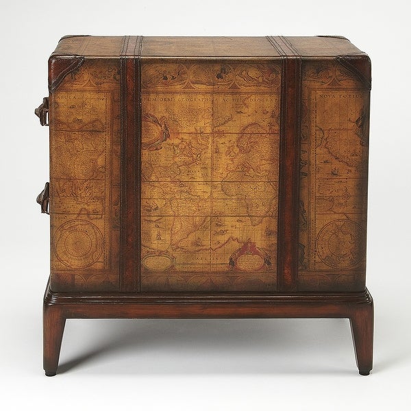 Columbus Old World Map Chairside Table - Light Brown